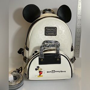 LOUNGEFLY Mickey Ears Walt Disney World Convertible Backpack w/ Belt & Purse NWT